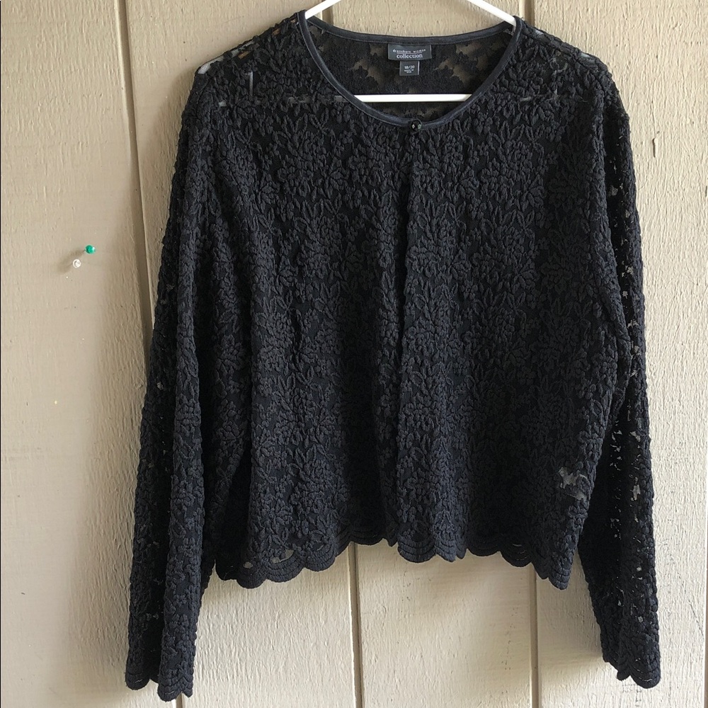 Dress Barn Black Lace Long Sleeve Open Front Cardigan